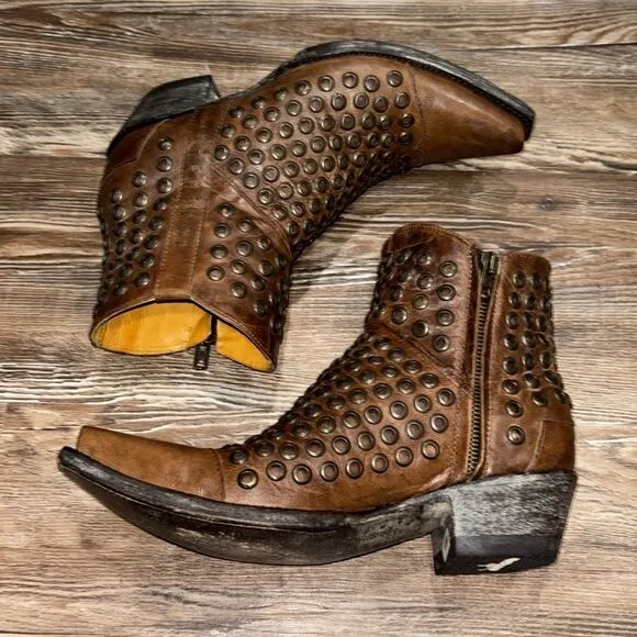 OLD GRINGO leather zip up booties brown with copper accent’s woman’s size 7B.
