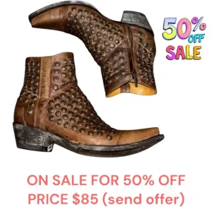 OLD GRINGO leather zip up booties brown with copper accent’s woman’s size 7B.