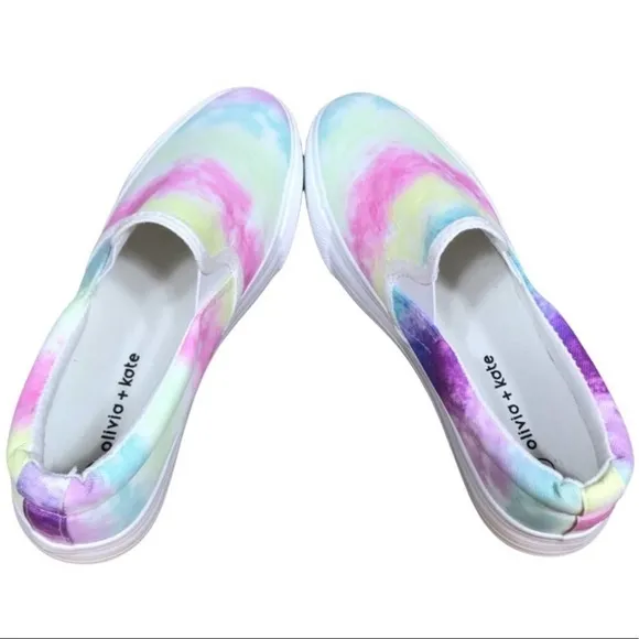 Olivia   Kate Beyley Rainbow Tie Dye Platform Slip on Sneakers