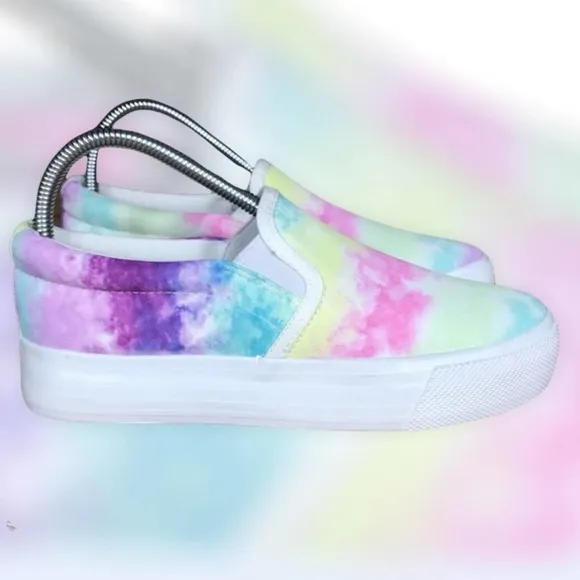 Olivia   Kate Beyley Rainbow Tie Dye Platform Slip on Sneakers