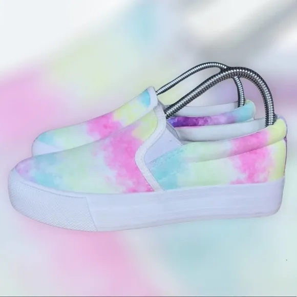 Olivia   Kate Beyley Rainbow Tie Dye Platform Slip on Sneakers