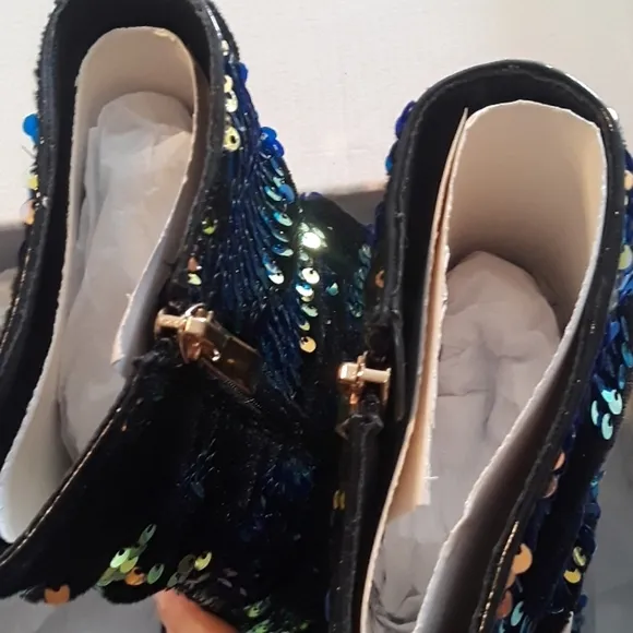 Olivia Miller Sequin High Heel Boots Peeptoe