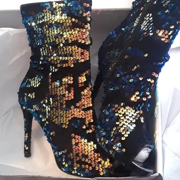 Olivia Miller Sequin High Heel Boots Peeptoe