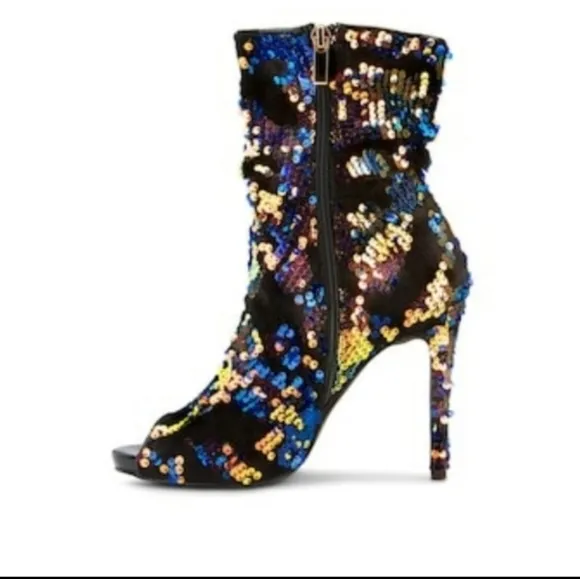 Olivia Miller Sequin High Heel Boots Peeptoe