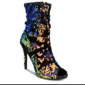 Olivia Miller Sequin High Heel Boots Peeptoe