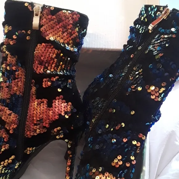 Olivia Miller Sequin High Heel Boots Peeptoe
