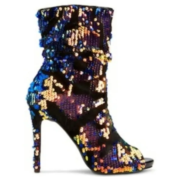 Olivia Miller Sequin High Heel Boots Peeptoe