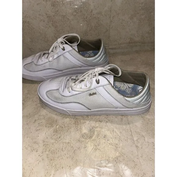 OLUKAI Kilea White Leather Low Top Lace Up Casual Women’s Sneakers Size 10