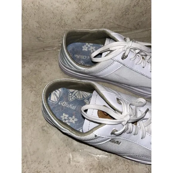 OLUKAI Kilea White Leather Low Top Lace Up Casual Women’s Sneakers Size 10