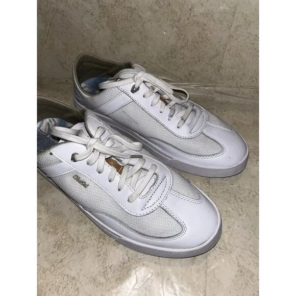 OLUKAI Kilea White Leather Low Top Lace Up Casual Women’s Sneakers Size 10