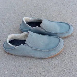 OluKai Kipuka Hulu Slippers Mens Blue Leather Casual Shoes Wool Shearling Lined