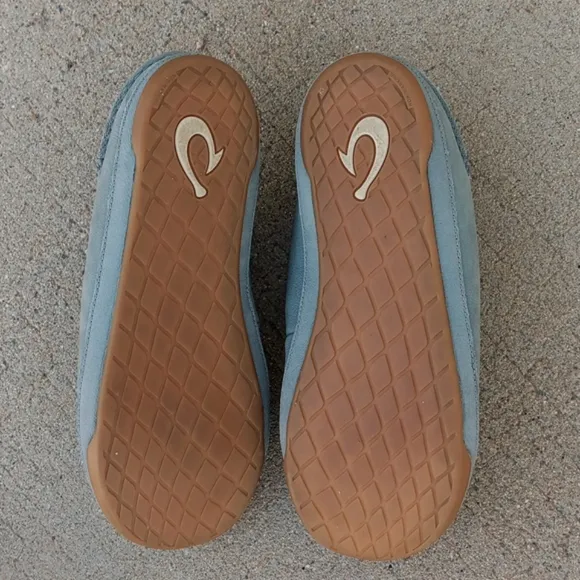 OluKai Kipuka Hulu Slippers Mens Blue Leather Casual Shoes Wool Shearling Lined