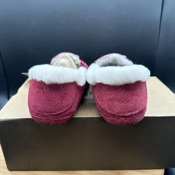Olukai Ku’una Likikoi Womens Size 6 Slippers Shoes Red Velvet Shearling Moccasin