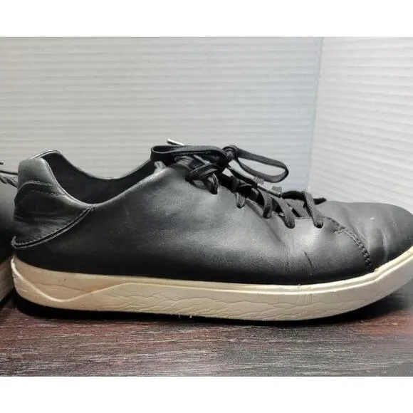 OluKai Lae’ Ahi Li ‘ILi Leather Lace Up Casual Sneakers Black Shoes Mens Size 9