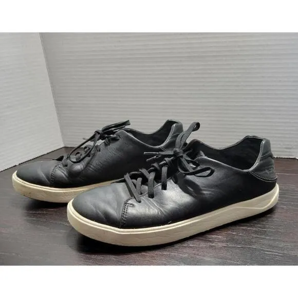 OluKai Lae’ Ahi Li ‘ILi Leather Lace Up Casual Sneakers Black Shoes Mens Size 9