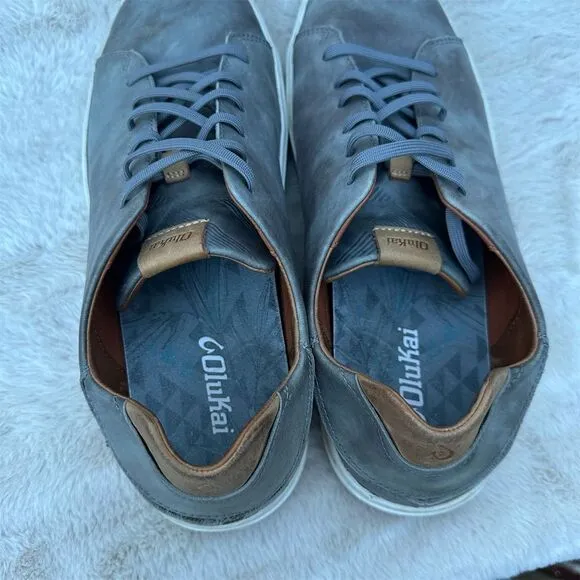 OluKai Men's Leather Sneakers Stone Size 10.5 Casual Convertible Design