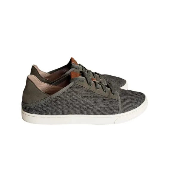 OluKai Pehuea Li Taupe Lace Up Sneakers Shoes Olive Green Women's Size 9.5