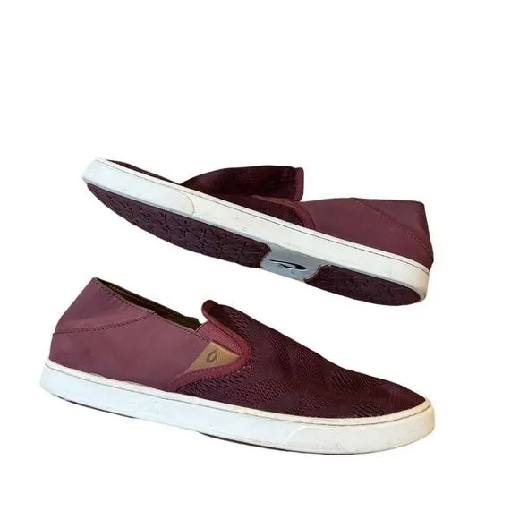 OluKai Pehuea Slip On Loafer Sneakers in Red Sea Salt Burgundy Size 12 Women’s