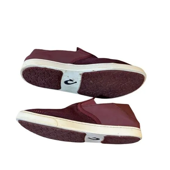 OluKai Pehuea Slip On Loafer Sneakers in Red Sea Salt Burgundy Size 12 Women’s