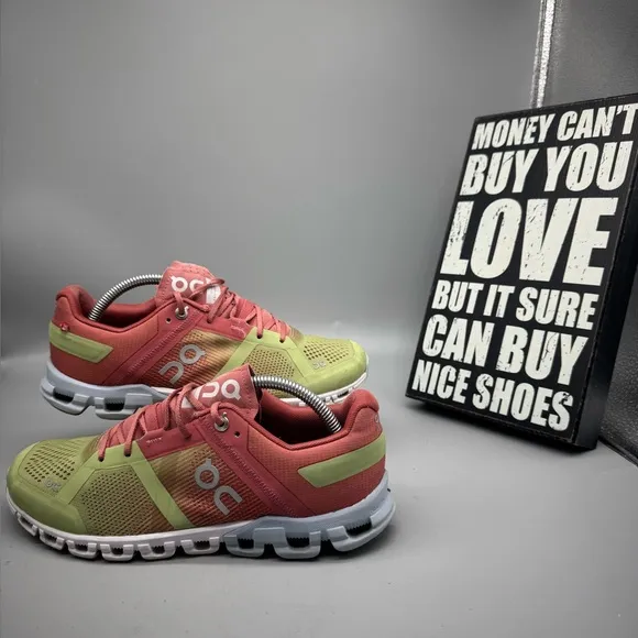 On Cloudflow Womens Athletic Running Shoes Sneakers Pink Green Size US Size 7