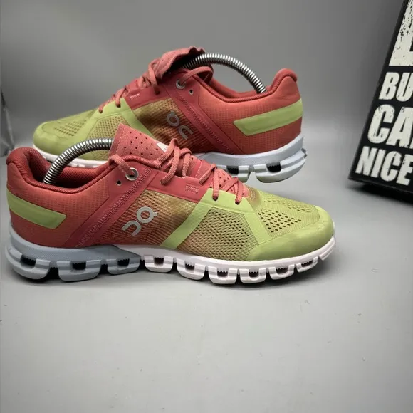 On Cloudflow Womens Athletic Running Shoes Sneakers Pink Green Size US Size 7