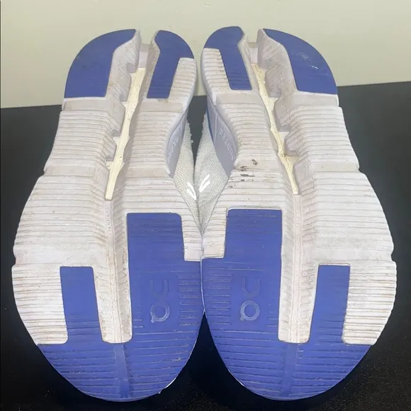 On White and Blue Athletic Sneakers