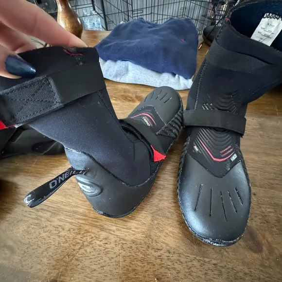 O'Neill Black and Red Wetsuit Boots