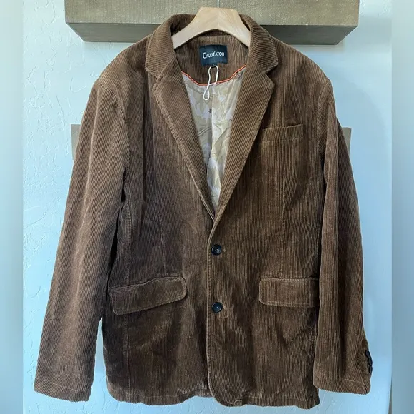 Oversized Corduroy Boyfriend Blazer in Neutral Brown—Size LARGE, NWOT
