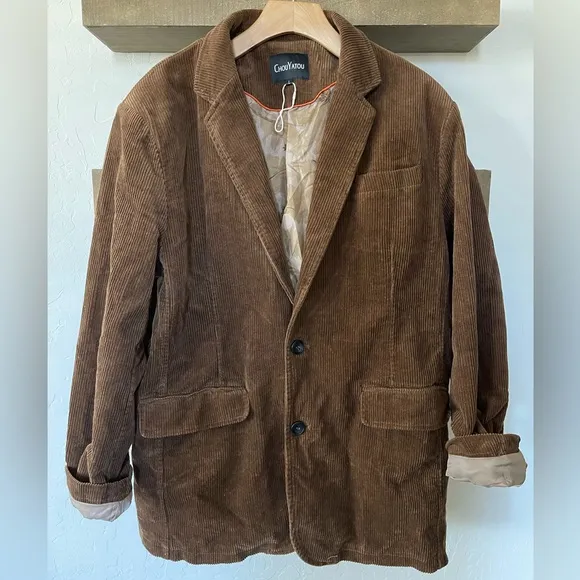 Oversized Corduroy Boyfriend Blazer in Neutral Brown—Size LARGE, NWOT