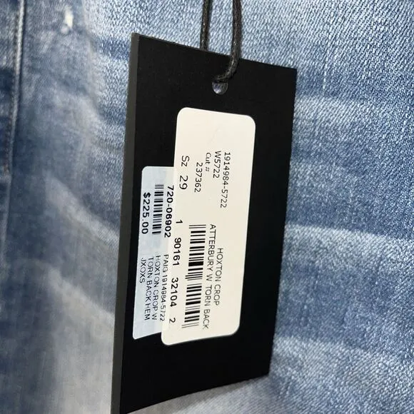 Paige Hoxton Crop Jeans in Atterbury with Torn Back Hem Size 29 NWT