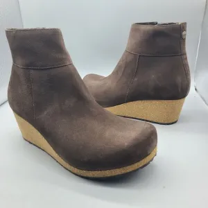 Papillio Birkenstock Ebba Women Boots Cork wedge Heel Brown Nubuck Zip 10 41 New
