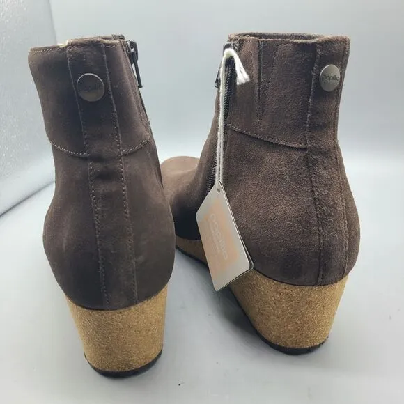 Papillio Birkenstock Ebba Women Boots Cork wedge Heel Brown Nubuck Zip 10 41 New