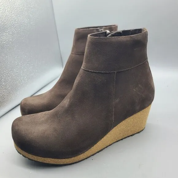 Papillio Birkenstock Ebba Women Boots Cork wedge Heel Brown Nubuck Zip 10 41 New