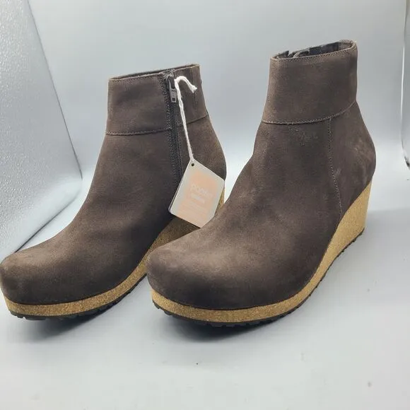 Papillio Birkenstock Ebba Women Boots Cork wedge Heel Brown Nubuck Zip 10 41 New