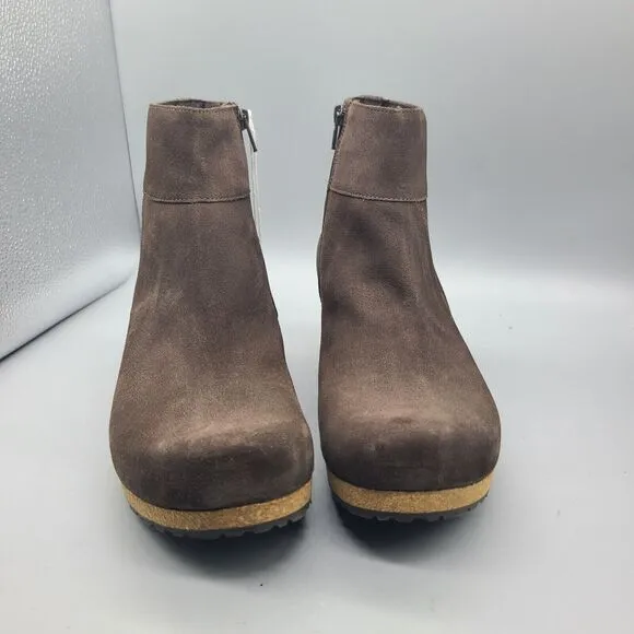 Papillio Birkenstock Ebba Women Boots Cork wedge Heel Brown Nubuck Zip 10 41 New