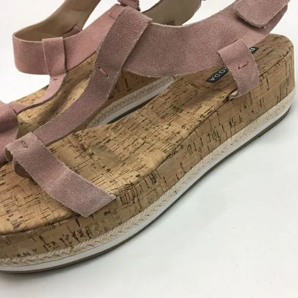 Pelle Moda Women's Sandals Pink Size 10 Cork Suede Espadrille Slip on Platform