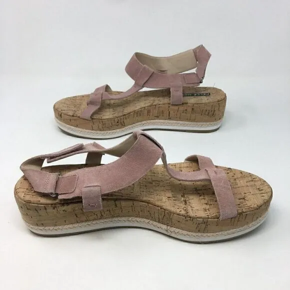 Pelle Moda Women's Sandals Pink Size 10 Cork Suede Espadrille Slip on Platform