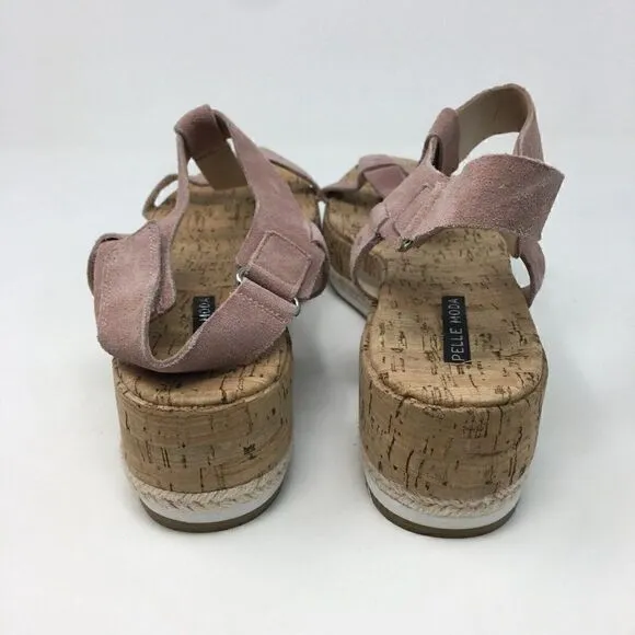 Pelle Moda Women's Sandals Pink Size 10 Cork Suede Espadrille Slip on Platform