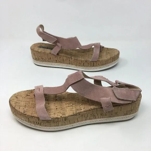 Pelle Moda Women's Sandals Pink Size 10 Cork Suede Espadrille Slip on Platform