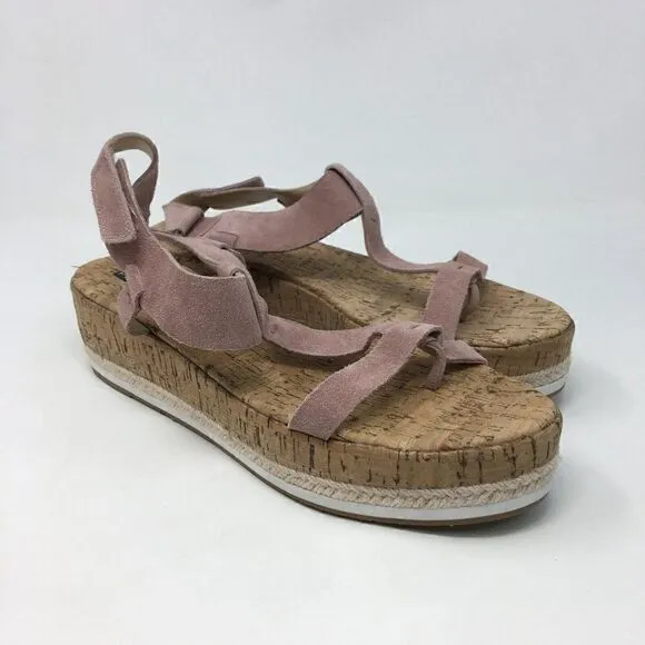 Pelle Moda Women's Sandals Pink Size 10 Cork Suede Espadrille Slip on Platform