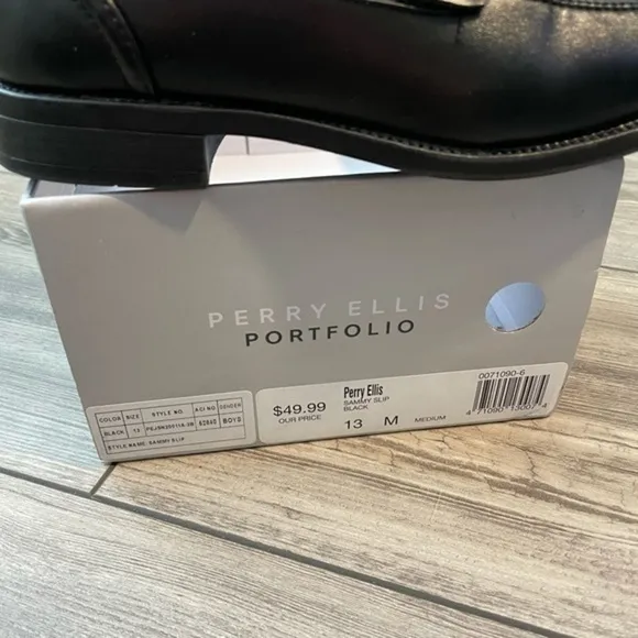 PERRY ELLIS PORTFOLIO Sammy Slip Kid’s Size 13 Medium in Black | Boy Dress Shoes
