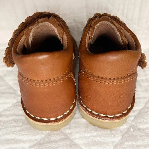 PETIT NORD NWOT Scallop Velcro Leather Cognac Heirloom Toddler Boots EU 19/US 4