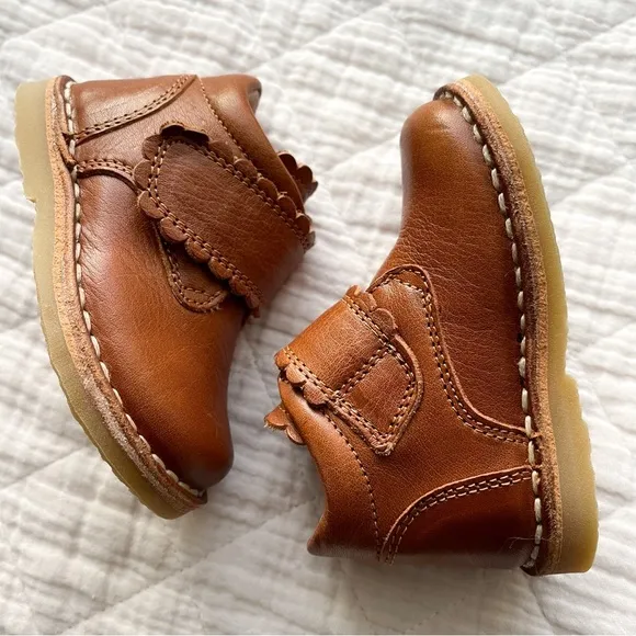 PETIT NORD NWOT Scallop Velcro Leather Cognac Heirloom Toddler Boots EU 19/US 4