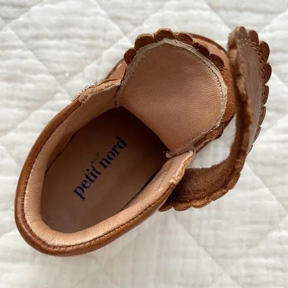 PETIT NORD NWOT Scallop Velcro Leather Cognac Heirloom Toddler Boots EU 19/US 4
