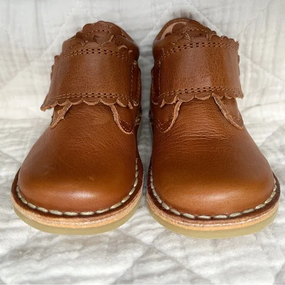 PETIT NORD NWOT Scallop Velcro Leather Cognac Heirloom Toddler Boots EU 19/US 4