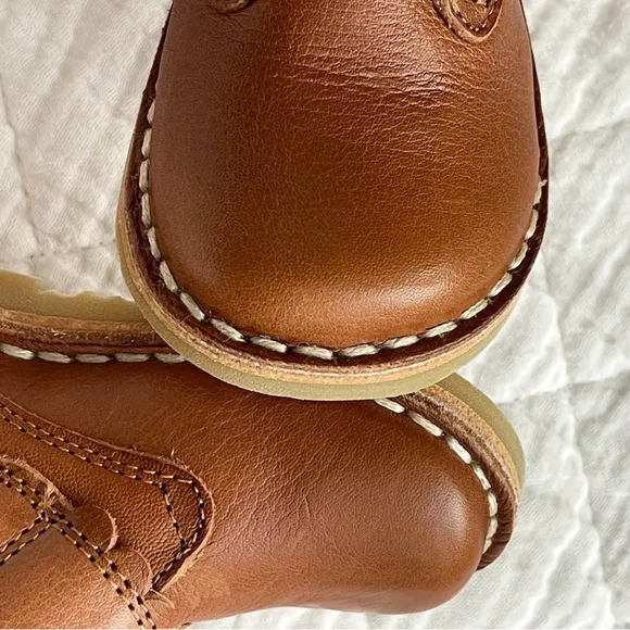 PETIT NORD NWOT Scallop Velcro Leather Cognac Heirloom Toddler Boots EU 19/US 4