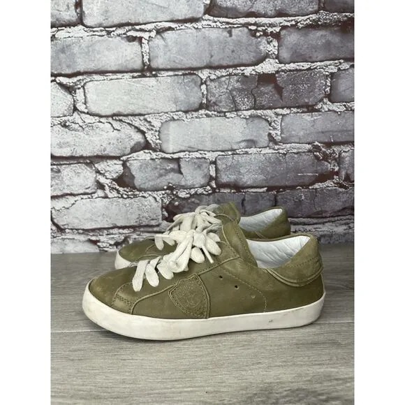 Philippe Model Paris Olive Green Leather Casual Sneakers Junior Sz 31EU/13.5M US