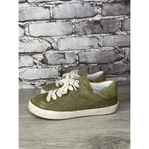 Philippe Model Paris Olive Green Leather Casual Sneakers Junior Sz 31EU/13.5M US