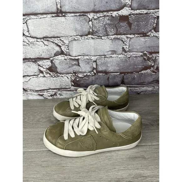 Philippe Model Paris Olive Green Leather Casual Sneakers Junior Sz 31EU/13.5M US