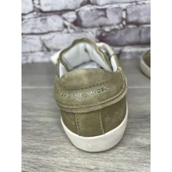 Philippe Model Paris Olive Green Leather Casual Sneakers Junior Sz 31EU/13.5M US